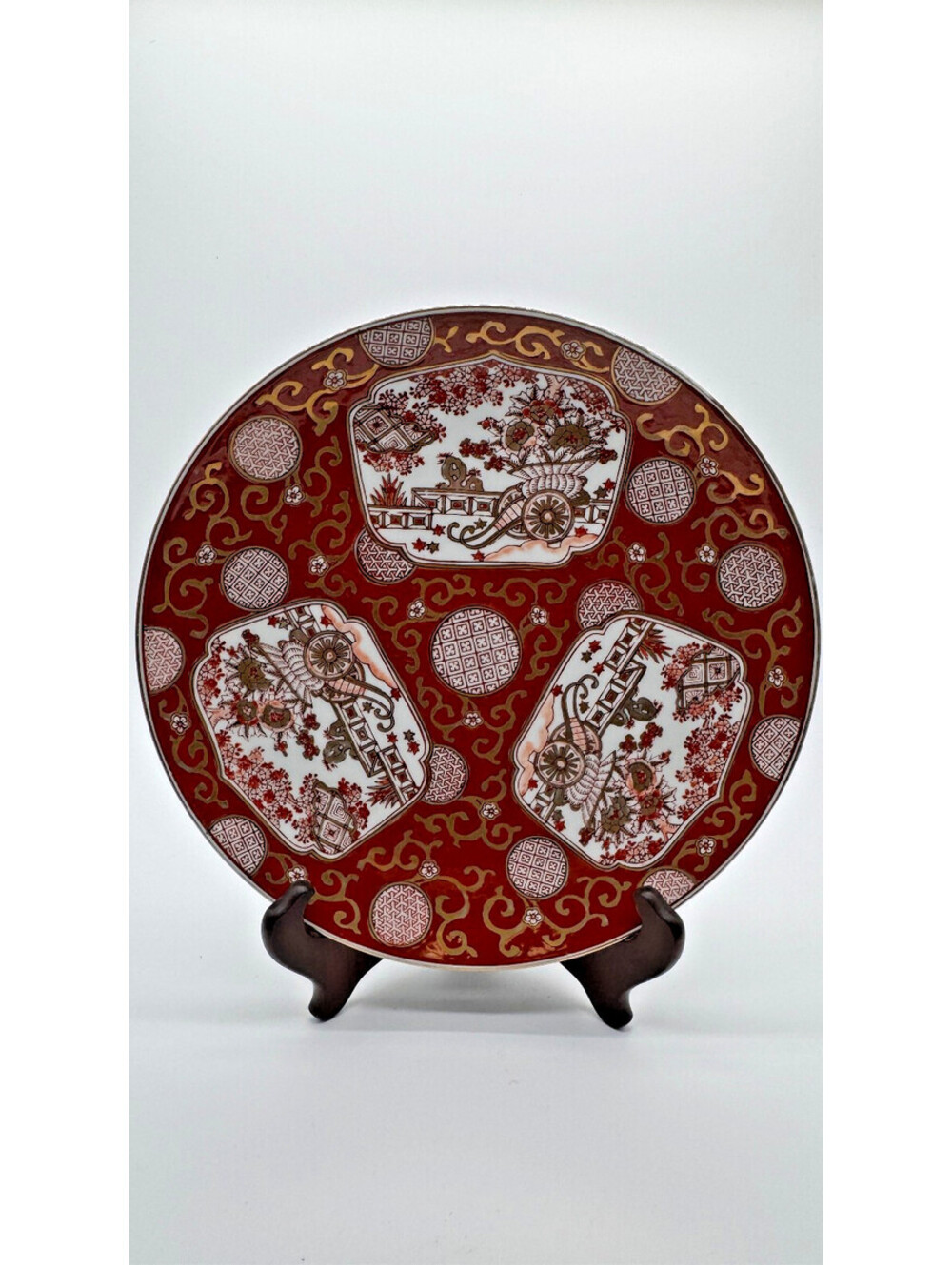 Vintage Japanese Imari Kutani Style Red Gold Porcelain Plate/Bowl 11.25"